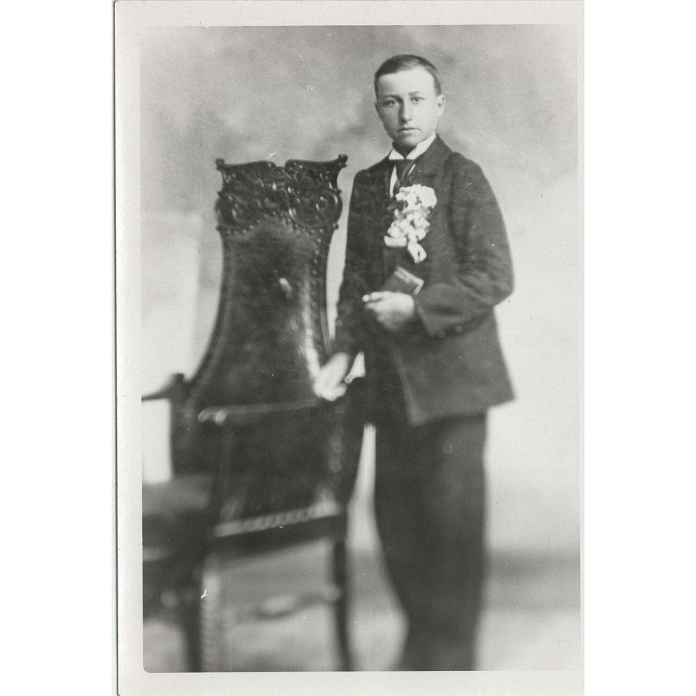 Antique Studio Photo Young Man Suit Boutonniere Confirmation c1910s